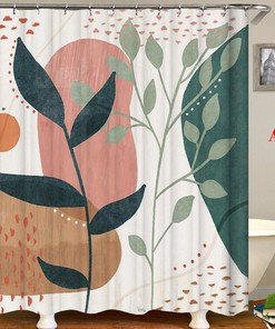 Green Leaf Funny Plant Shower Curtain with Flower and Fabric Print