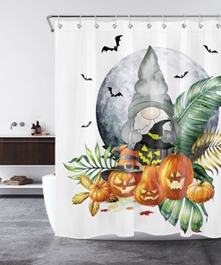 Green Leaf Gnome on Pumpkin Halloween Shower Curtain: Cute and Quirky Bathroom Accessories for Kids
