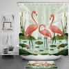 Green Leaf Lotus Flamingo Dragonfly Shower Curtain For Bathroom Decor