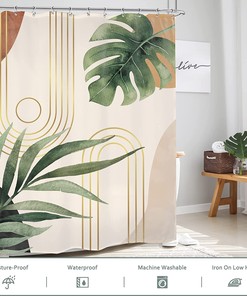 Green Leaf Mid Century Shower Curtaines With Abstract Plant Botanical Bathroom Palm Curve Minimalist Modern