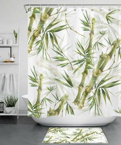 Green Leaf Plant Bamboo Fresh Natural Unique Shower Curtain For Modern Bathroom Decor