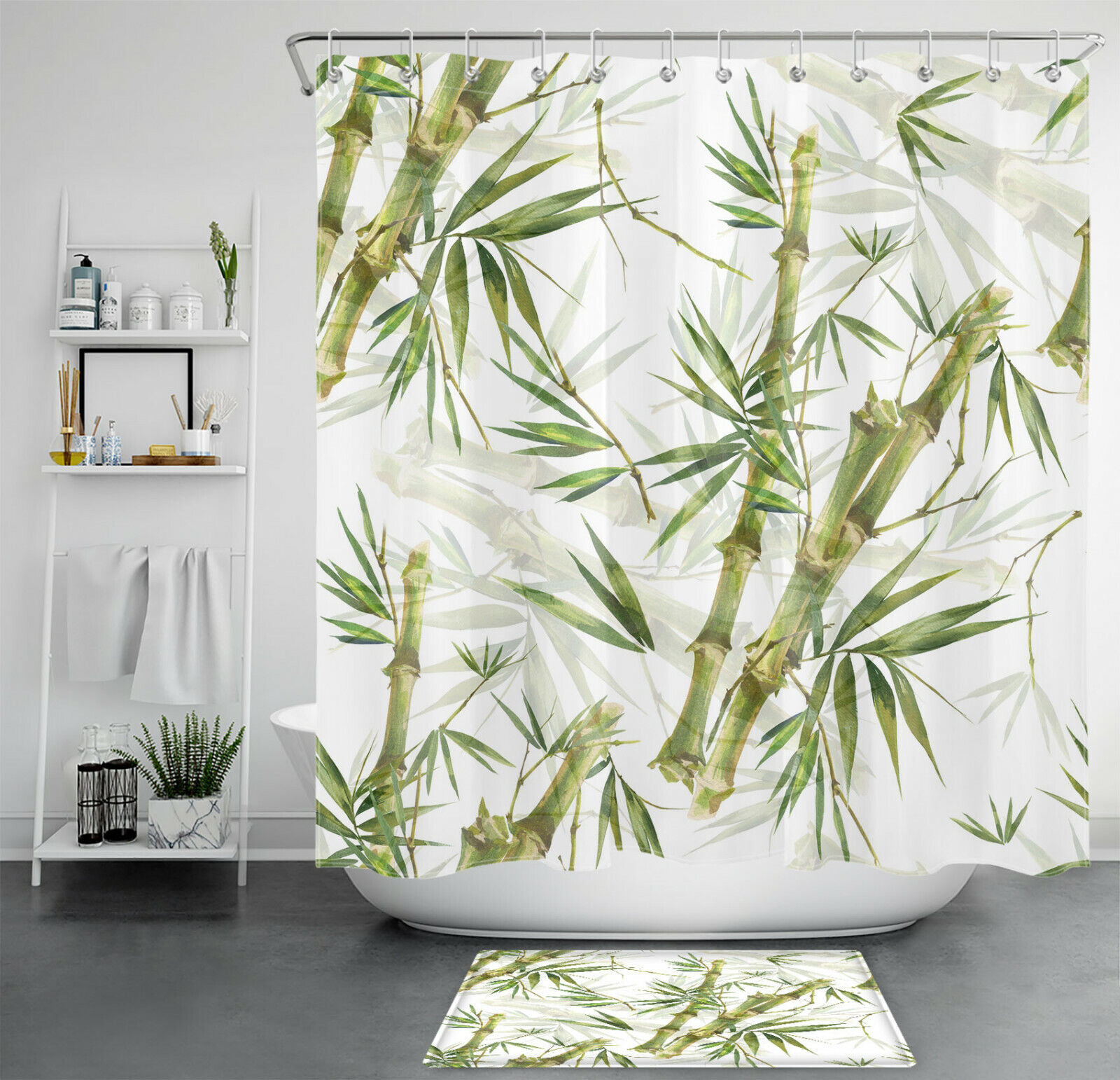 Green Leaf Plant Bamboo Fresh Natural Unique Shower Curtain For Modern Bathroom Decor