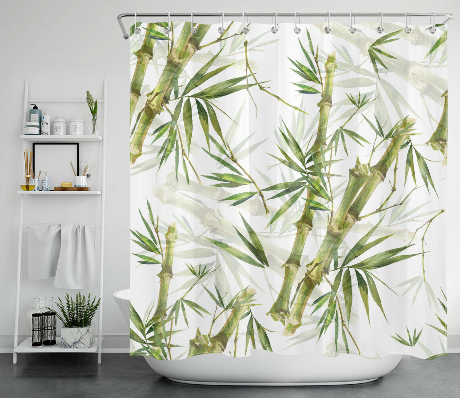 Green Leaf Plant Bamboo Fresh Natural Unique Shower Curtain For Modern Bathroom Decor - Image 2
