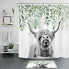 Green Leaf Plant Farmhouse Highland Cow Shower Curtain For Bathroom Decor 