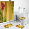 Green Leaf Print Shower Curtain With Bamboo And Lotus Flowers Decorative