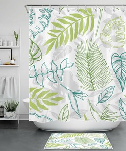 Green Leaf Shower Curtain for Tropical Rainforest Bathroom Accessories