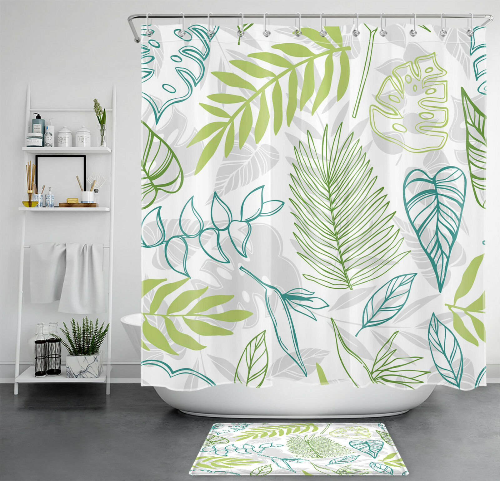 Green Leaf Shower Curtain for Tropical Rainforest Bathroom Accessories
