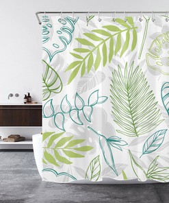 Green Leaf Shower Curtain for Tropical Rainforest Bathroom Accessories
