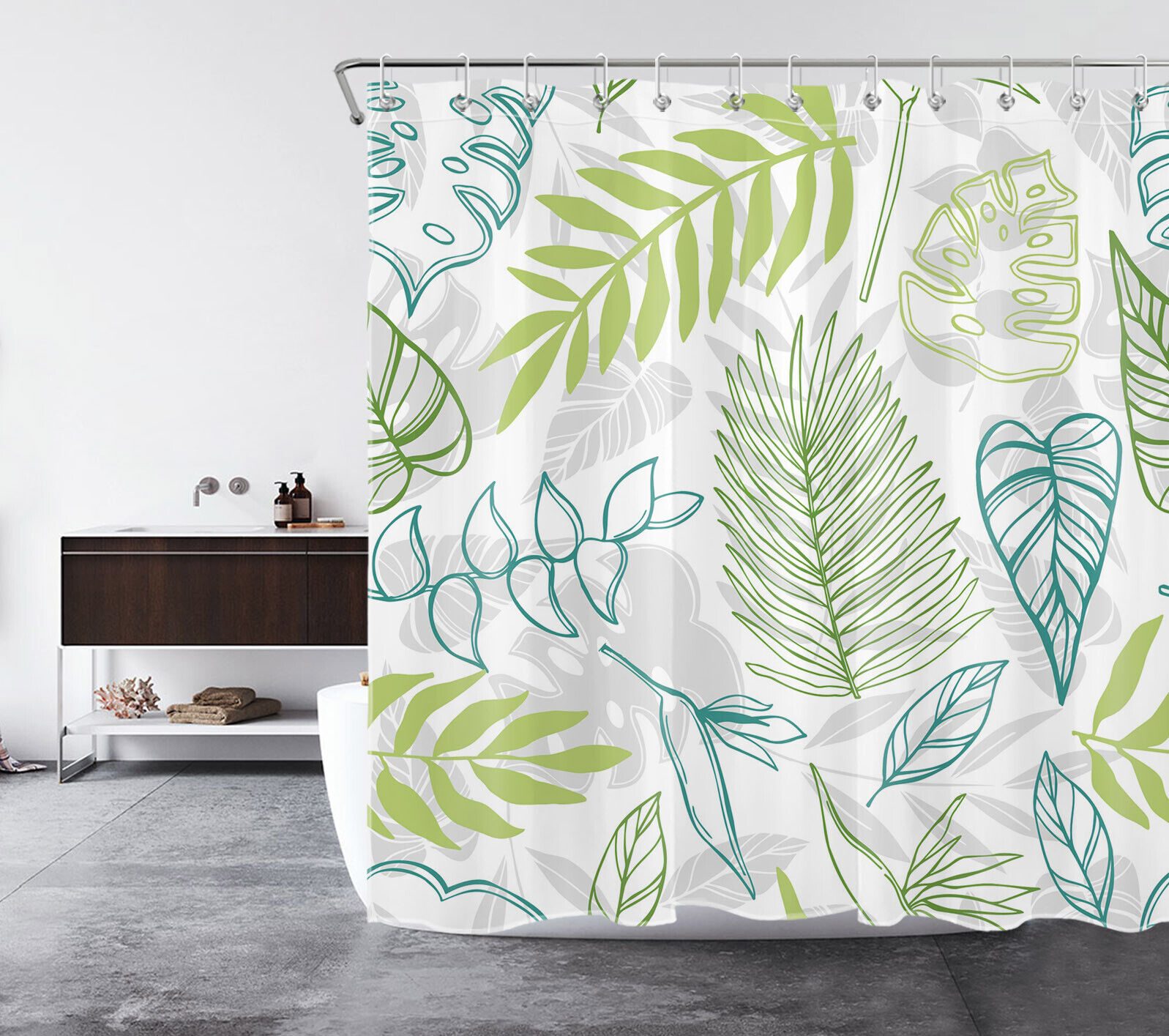 Green Leaf Shower Curtain for Tropical Rainforest Bathroom Accessories