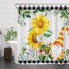 Green Leaf Sunflower Gnome Shower Curtain Rustic Board Bathroom Accessories