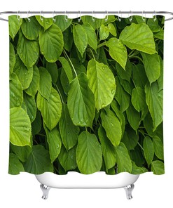 Green Leafs Water Drops Shower Curtain for a Fresh and Dewy Bathroom Decor
