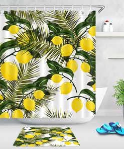Green Leaves And Yellow Lemon Fabric Shower Curtain For Fruit Lovers