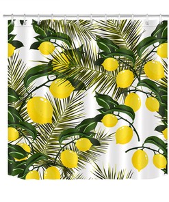 Green Leaves And Yellow Lemon Fabric Shower Curtain For Fruit Lovers