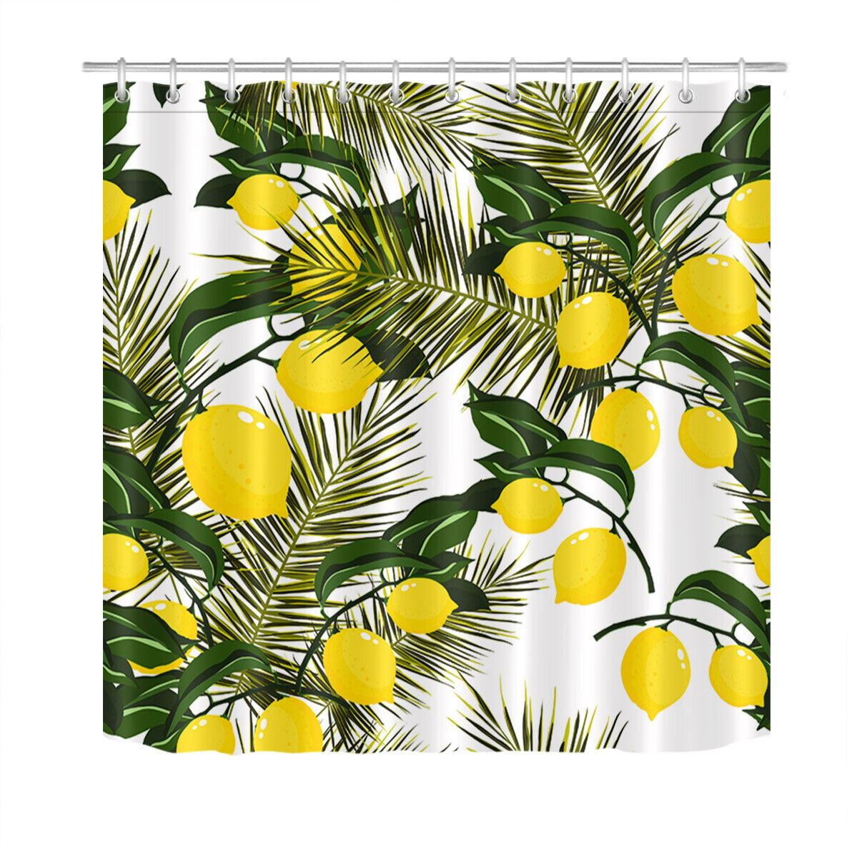 Green Leaves And Yellow Lemon Fabric Shower Curtain For Fruit Lovers