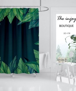 Green Leaves Boho Shower Curtain Botanical Bathroom Decoration With Adjustable Shower Curtains