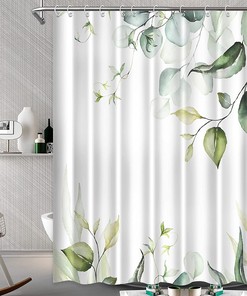 Green Leaves Botanical Themed Floral Shower Curtain for Bathroom Decor