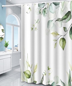 Green Leaves Botanical Themed Floral Shower Curtain for Bathroom Decor