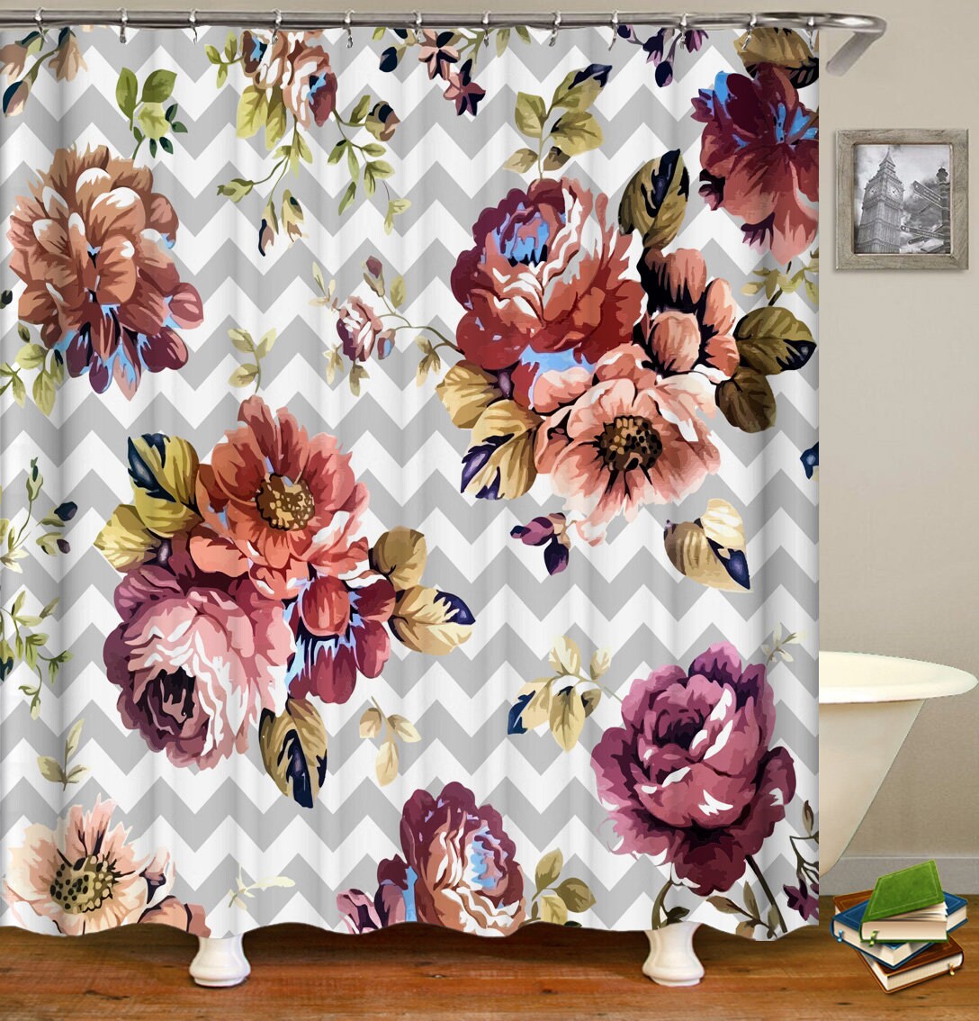 Green Leaves Floral Waterproof Custom Shower Curtain For Your Home