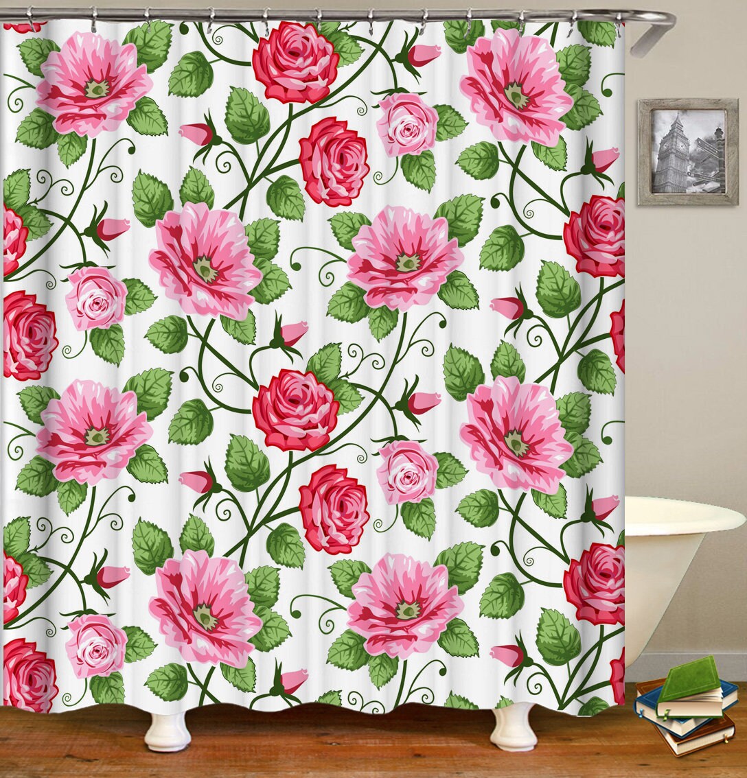 Green Leaves Floral Waterproof Custom Shower Curtain For Your Home