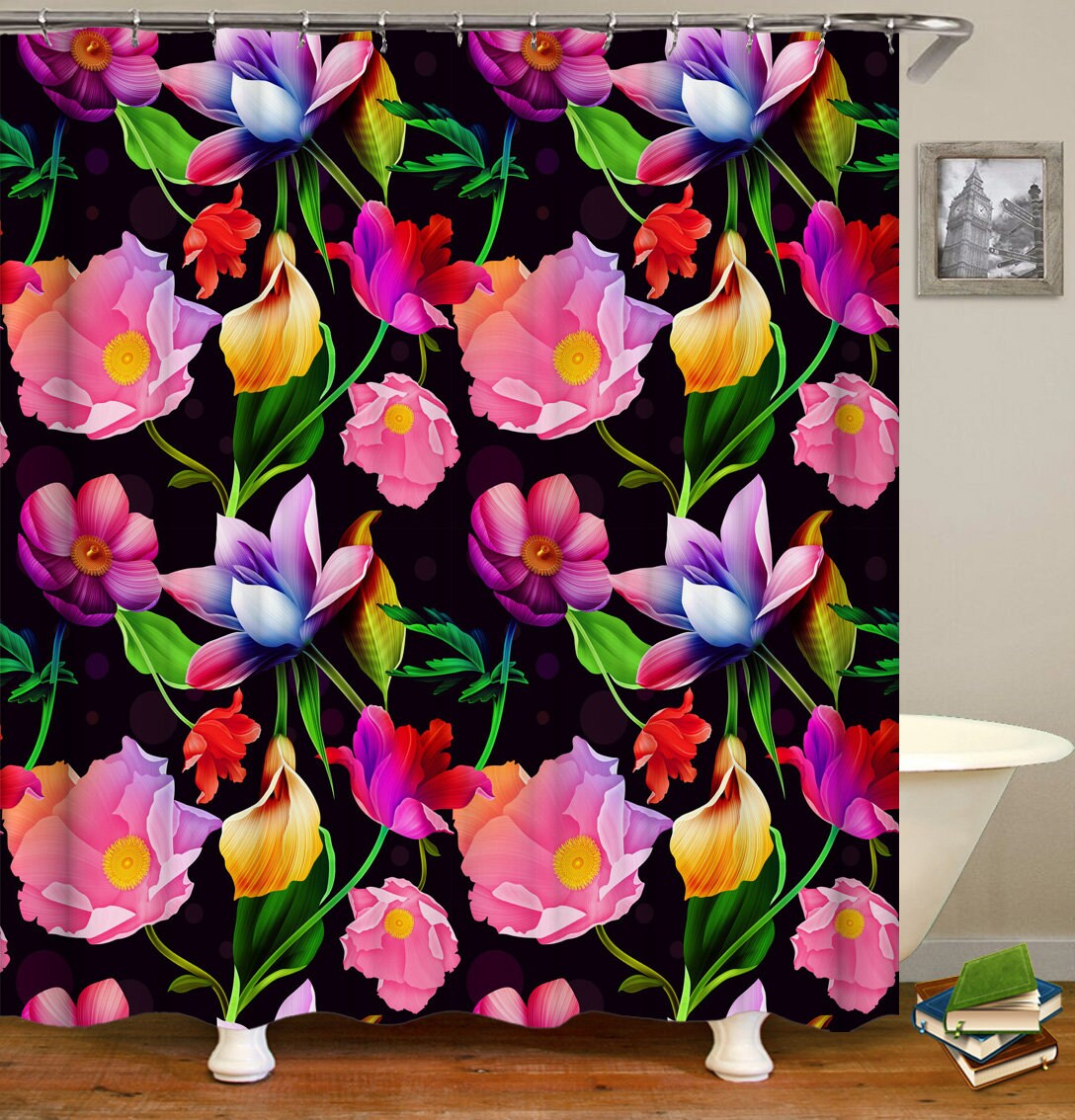 Green Leaves Floral Waterproof Custom Shower Curtain For Your Home