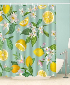 Green Leaves Lemon Shower Curtain, Vintage Bathroom Decor