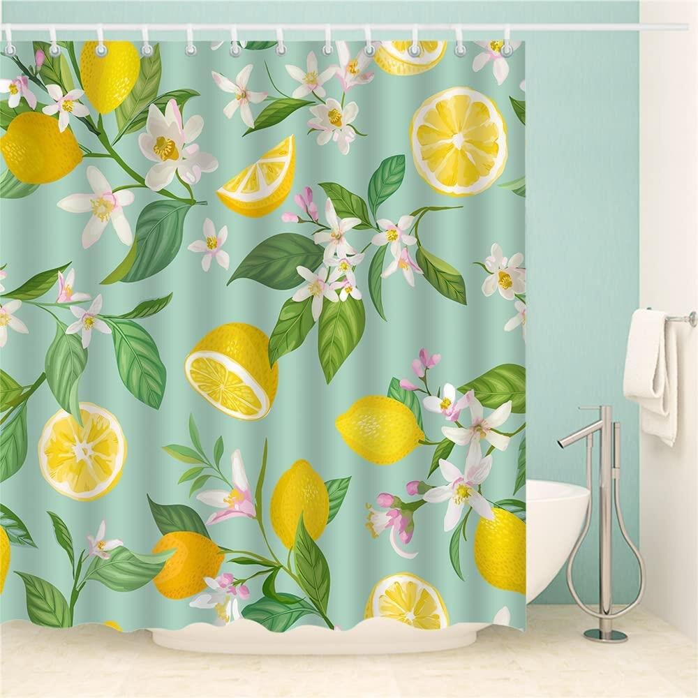 Green Leaves Lemon Shower Curtain, Vintage Bathroom Decor