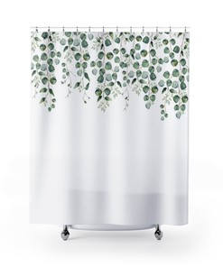 Green Leaves Shower Curtain - Boho Bathroom Decor with Plants and Botanical Print 
