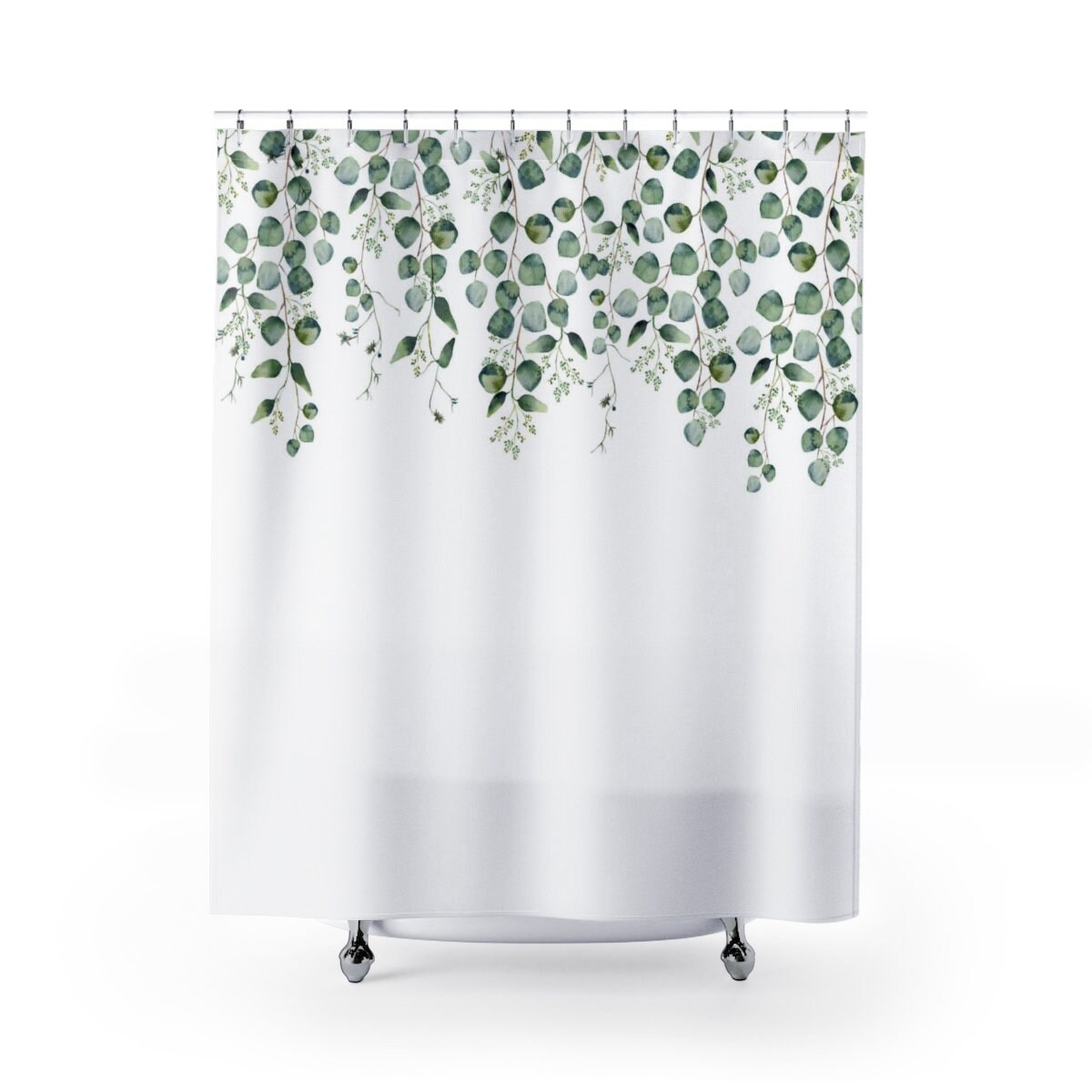 Green Leaves Shower Curtain - Boho Bathroom Decor with Plants and Botanical Print
