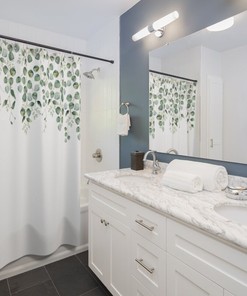 Green Leaves Shower Curtain - Boho Bathroom Decor with Plants and Botanical Print