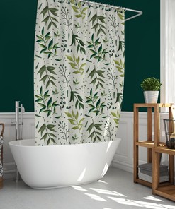 Green Leaves Shower Curtain - Emerald Plants Waterproof Fabric Nature Decor for Bathroom