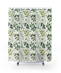 Green Leaves Shower Curtain - Emerald Plants Waterproof Fabric Nature Decor for Bathroom
