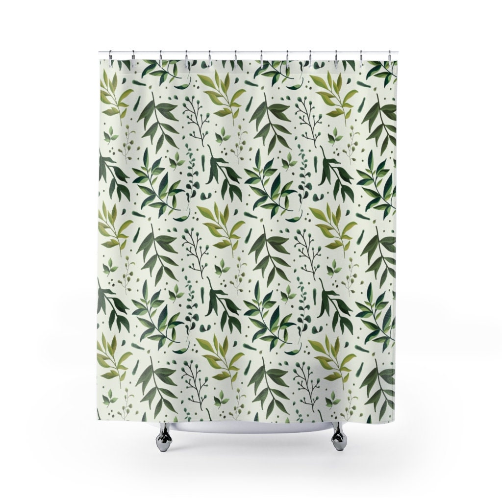 Green Leaves Shower Curtain - Emerald Plants Waterproof Fabric Nature Decor for Bathroom