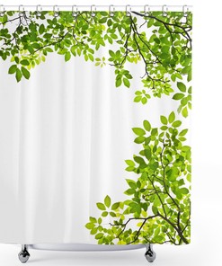 Green Leaves Shower Curtain with Decorative Plant Bath Curtain Fabric Bathroom Curtain 