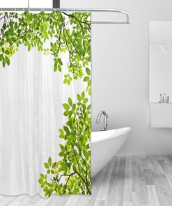 Green Leaves Shower Curtain with Decorative Plant Bath Curtain Fabric Bathroom Curtain