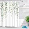 Green Leaves Spring Watercolor Plant Floral Round Eucalyptus Fabric Bathroom Decor Shower Curtain