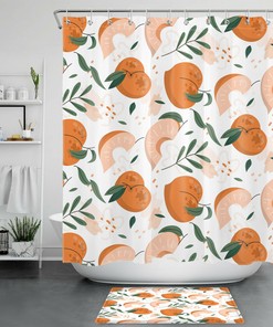 Green Leaves Tropical Fruit Peach Shower Curtain - Cute Bathroom Decor