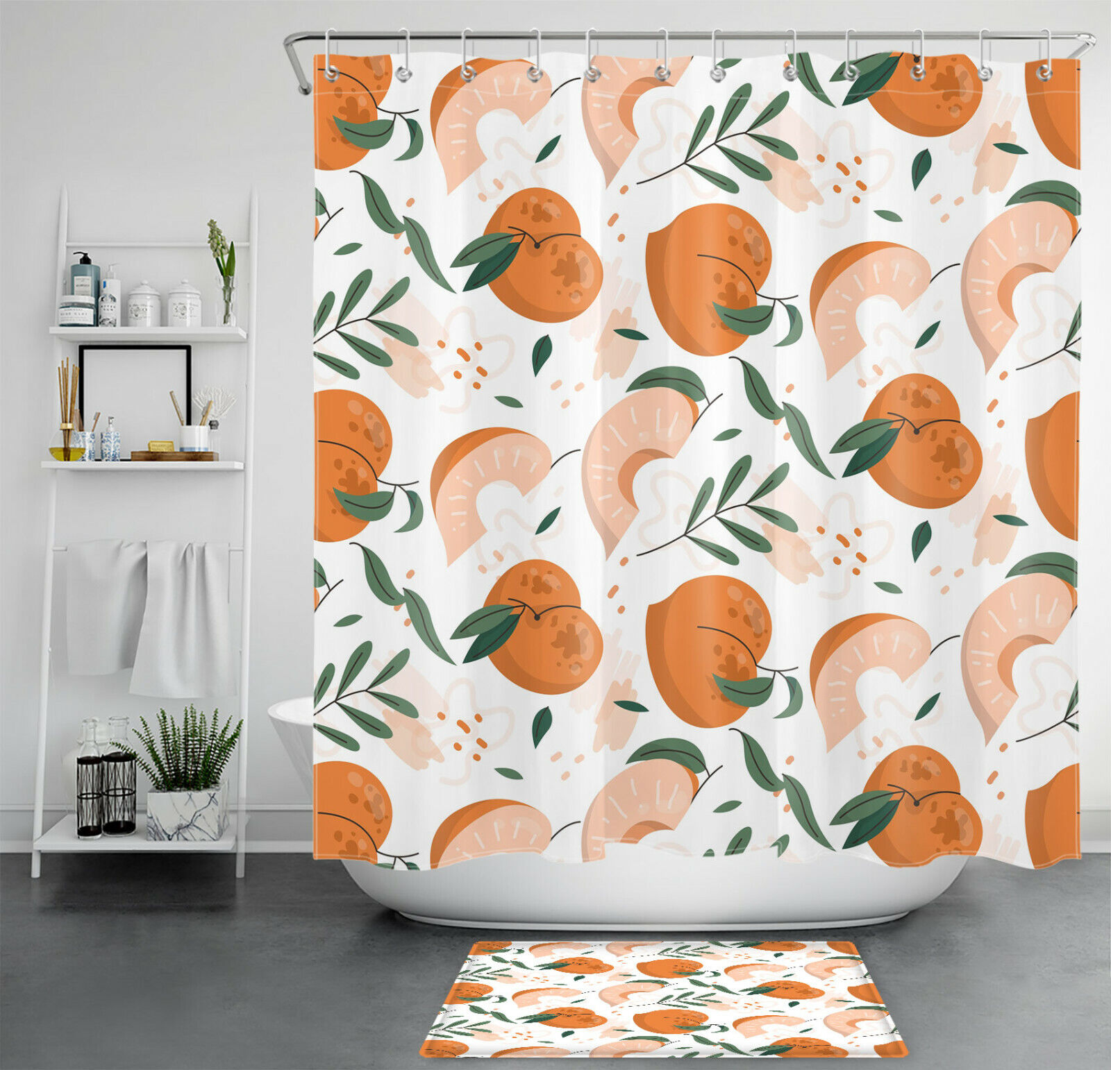 Green Leaves Tropical Fruit Peach Shower Curtain - Cute Bathroom Decor