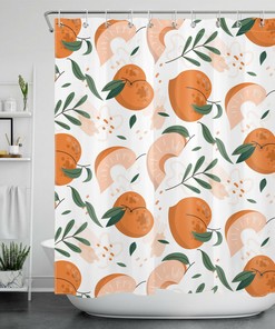 Green Leaves Tropical Fruit Peach Shower Curtain - Cute Bathroom Decor