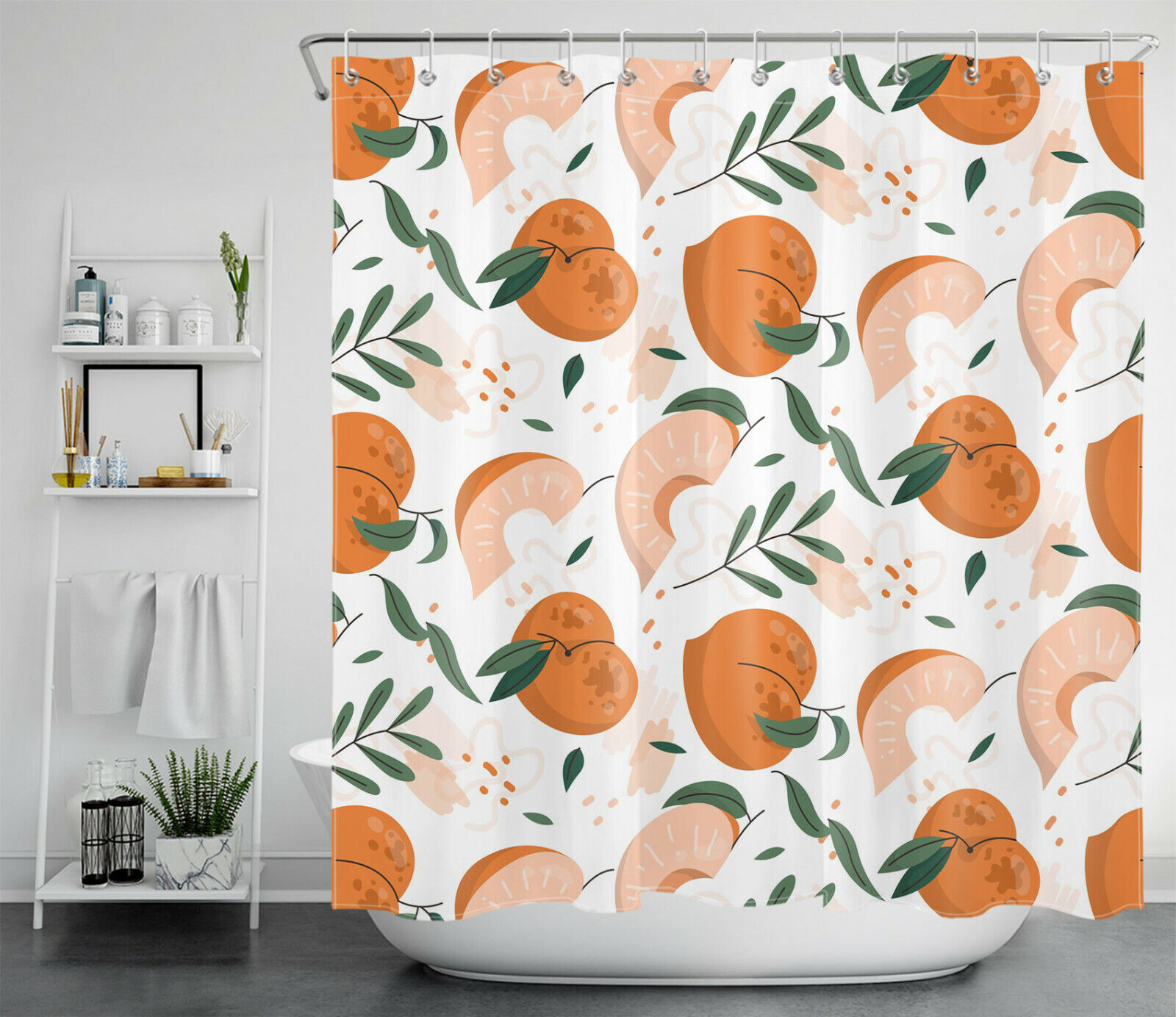 Green Leaves Tropical Fruit Peach Shower Curtain - Cute Bathroom Decor