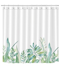 Green Leaves Watercolor Tropical Plants Theme Shower Curtain for Bathroom
