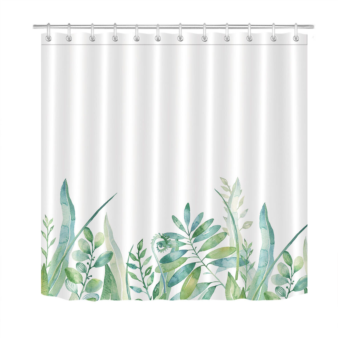 Green Leaves Watercolor Tropical Plants Theme Shower Curtain for Bathroom
