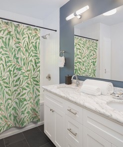 Green Leaves William Morris Shower Curtain - Nature Bathroom Decor