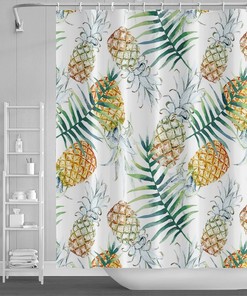 Green Leaves and Pink Flowers Pineapple Shower Curtain 