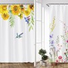 Green Leaves and Yellow Flower Sunflower Shower Curtain for Rustic Farmhouse Bathroom Decor