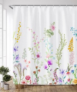 Green Leaves and Yellow Flower Sunflower Shower Curtain for Rustic Farmhouse Bathroom Decor