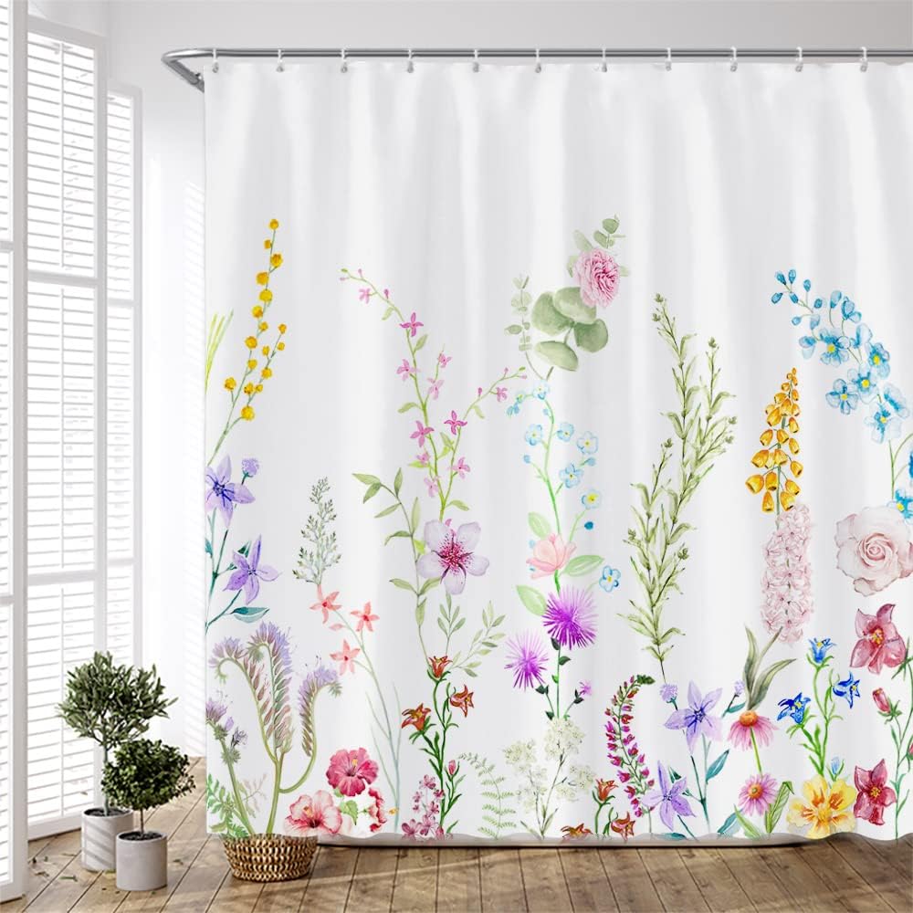 Green Leaves and Yellow Flower Sunflower Shower Curtain for Rustic Farmhouse Bathroom Decor