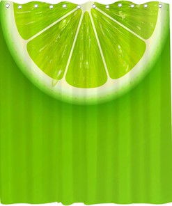 Green Lemon Shower Curtain - Cute Sliced Fruit Pattern Theme - Waterproof Washable Bathroom Decor
