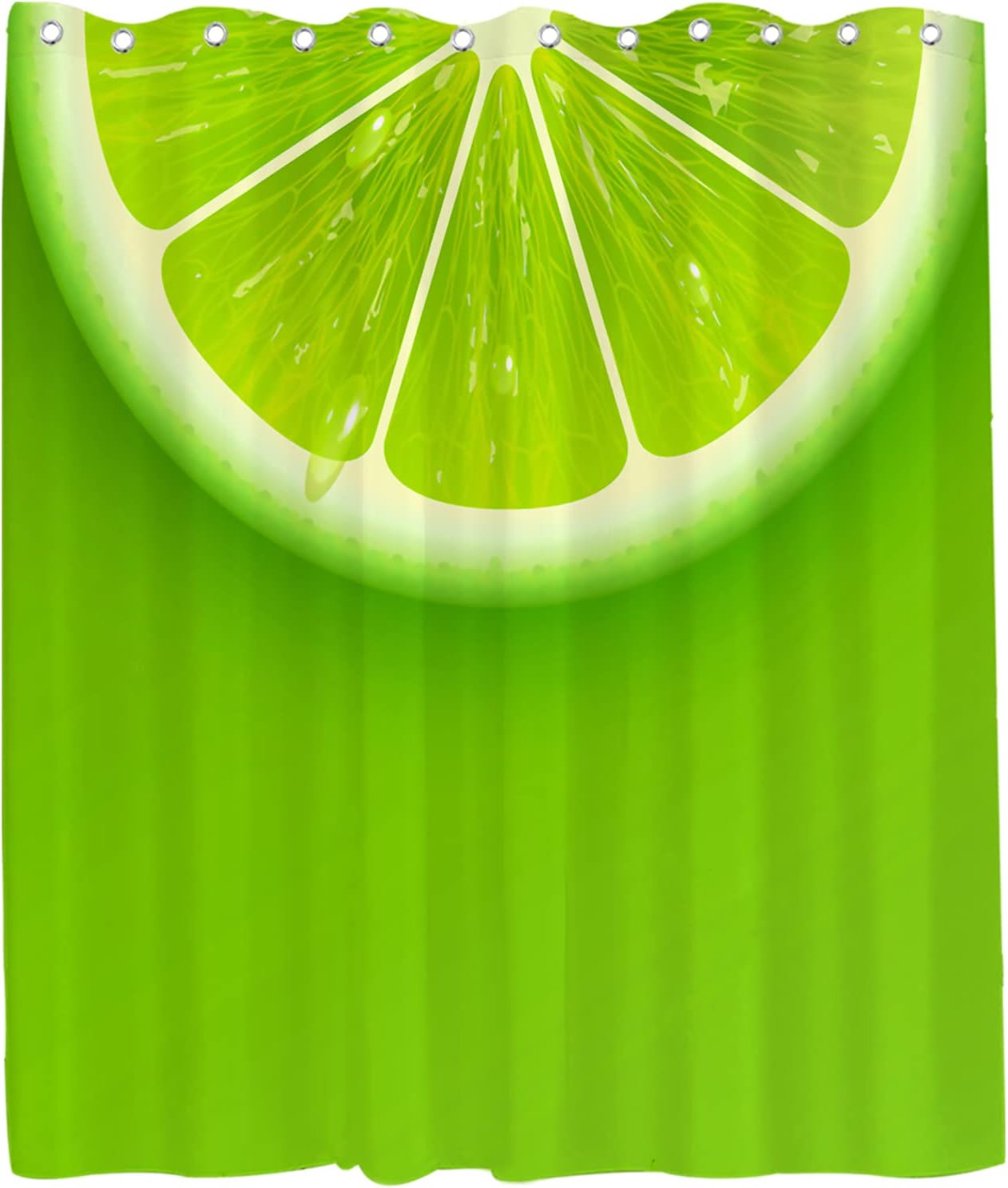 Green Lemon Shower Curtain - Cute Sliced Fruit Pattern Theme - Waterproof Washable Bathroom Decor
