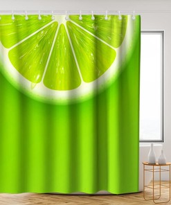 Green Lemon Shower Curtain - Cute Sliced Fruit Pattern Theme - Waterproof Washable Bathroom Decor