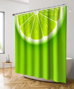 Green Lemon Shower Curtain - Cute Sliced Fruit Pattern Theme - Waterproof Washable Bathroom Decor